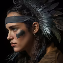 an image of a young woman with feathers and makeup