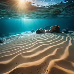 a sandy beach under water under sunlight