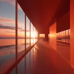 the reflection of a sunset in some glass