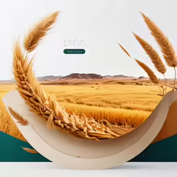 the picture has wheat in the shape of a boat