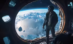 a man standing in front of an ocean filled with clouds