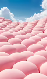 pink clouds floating over a blue sky, forming a large area of circles
