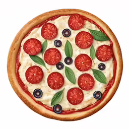 a pizza topped with a lot of tomatoes and olives