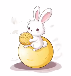 a little white rabbit is sitting on top of a cookie
