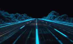 an animation image of the speed motion of a car on an asphalt road at night