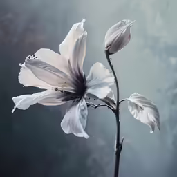 the purple and white flower is blooming from the top