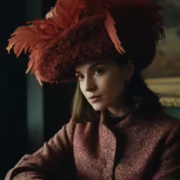 a woman with a red hat in the dark