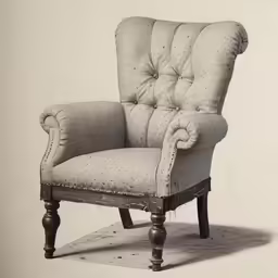a chair with ruffles and buttons on it