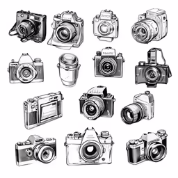 a bunch of different cameras next to each other