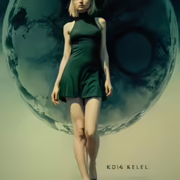a woman standing in front of a very strange object