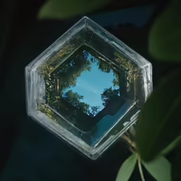 an abstract photo of trees in the reflection