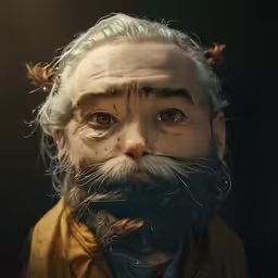 an elderly man with long white hair and beards with a thick moustache