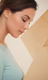 the woman in blue is holding an object