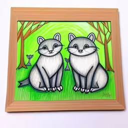 a painting of two cats sitting next to each other