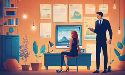 two people sitting in a room with posters on the wall,there is a man and a woman that are standing in front of the tv