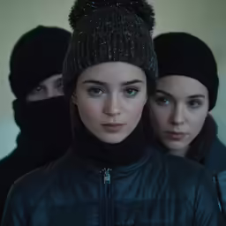 two people wearing winter clothing one is looking directly into the camera