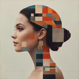 a woman with an artistic pattern in her hair