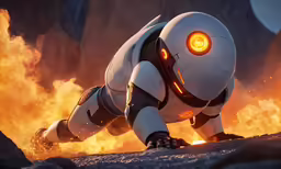 an artificial robot climbing on a mountain side