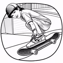 the boy is riding his skateboard in the room