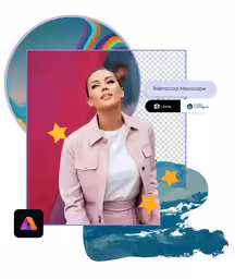 a girl with a pink jacket standing in front of a circular frame