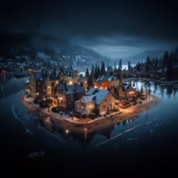 a small town is illuminated by the night