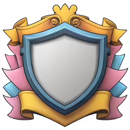 an illustration of a coat of arms and gold with ribbon on the front