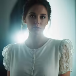 woman with blue eyes and white shirt and white shirt