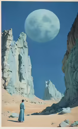 a woman in a long dress standing at the end of a desert