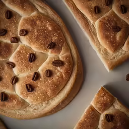 bread that looks like a pie with pecans scattered all over it