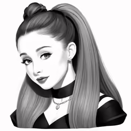 a drawing of a woman with long hair and a bow tied around her neck