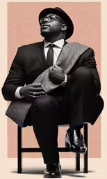 an illustration of a man sitting on a chair wearing a suit and tie