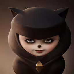 a cat with black clothes and a large nose