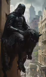 a statue of a man riding a horse in the middle of an old city