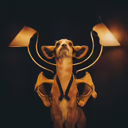 an image of a dog with big horns on its back