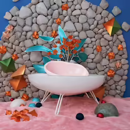 the pink bowl and the white bowl are surrounded by colorful origami and stars