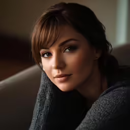 a close up of a person with a serious look on her face