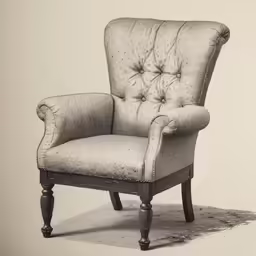 the arm chair is upholstered and sitting