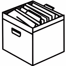a black and white cartoon of a box of files