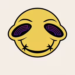 a smiley face with large eyes and an odd grin,an illustration of a smiley face smiling