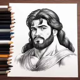 a pencil sketch of jesus holding a sword