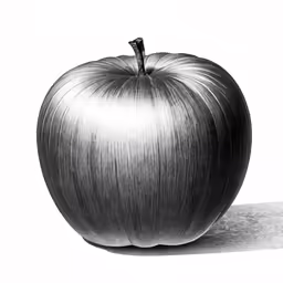 a black and white photo of an apple