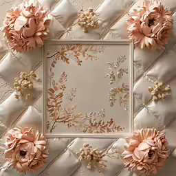 an elaborate picture frame decorated with pink flowers