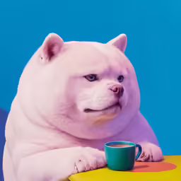 an image of a big dog with a coffee mug