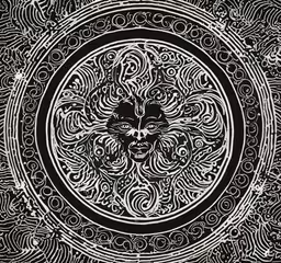an artistic pattern with the center in white and black,black and white circular artwork with an intricate design