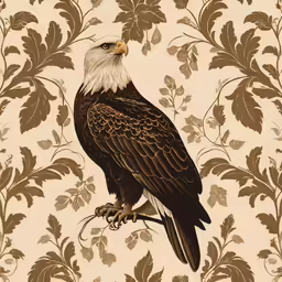 an eagle is perched on a branch with leaves