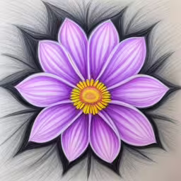 a drawing of purple flowers on a white background,a drawing of a pink and yellow flower