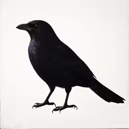 a large black bird is on a white background
