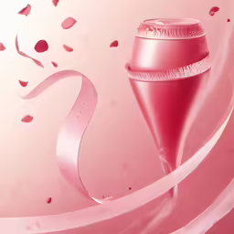 a shiny pink item has a white ribbon around it