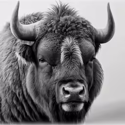 a close up of an animal with very large horns