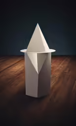 white folded geometric object on wooden floor in dark room